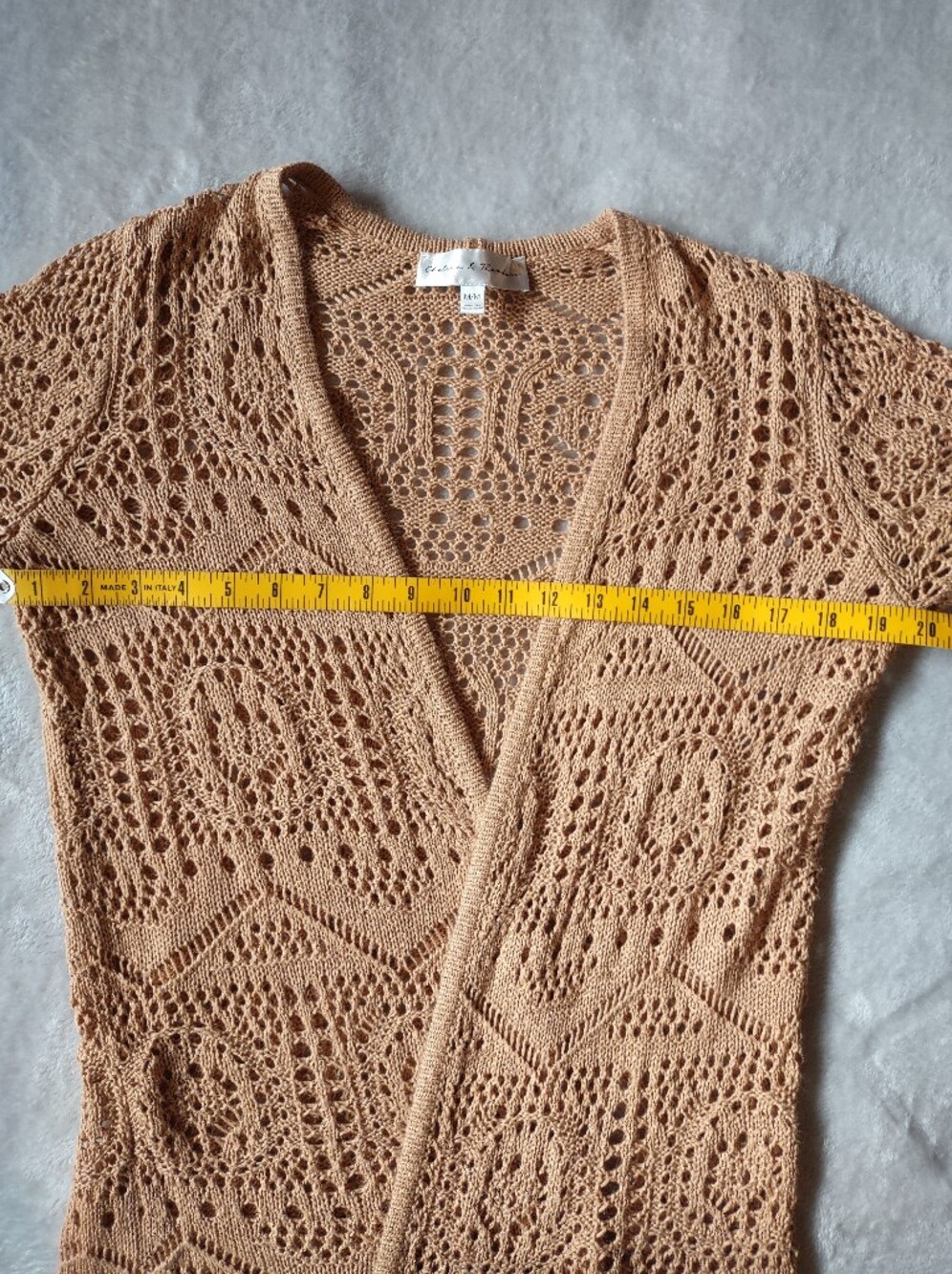 Chelsea & Theodore Crochet Open Front Duster Cardigan Beige M Bohemian - Picture 3 of 6